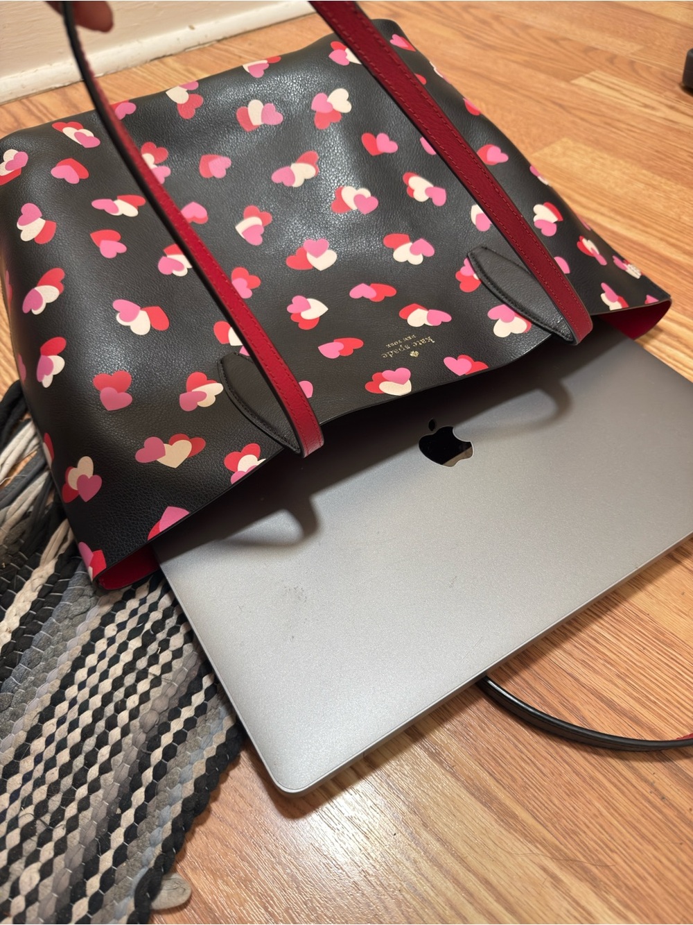 kate spade Black Heart Cluster Tote with Pink & White Accents